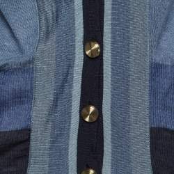 Pre Owned Chloe Grey/Blue Striped Cashmere & Silk Button Front Cardigan XS