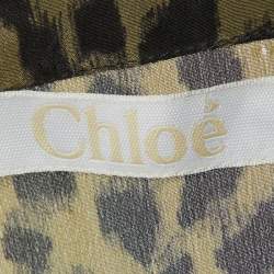 Pre Owned Chloe Taupe Green Printed Silk Button Front Blouse M