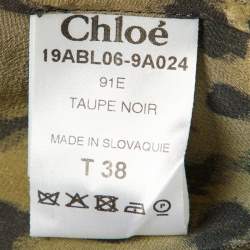 Pre Owned Chloe Taupe Green Printed Silk Button Front Blouse M