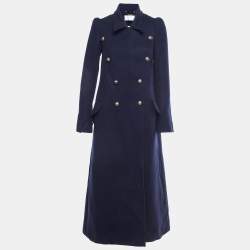 Pre Owned Chloe Navy Blue Wool Felted Double Breasted Long Coat S