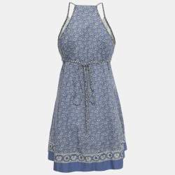 Pre Owned Chloe Blue Printed Cotton Strappy Mini Dress S