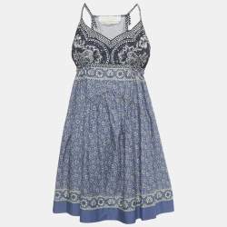 Pre Owned Chloe Blue Printed Cotton Strappy Mini Dress S