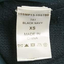 Pre Owned Chloe Black Navy Wool Knit and Silk Crew Neck Top XS