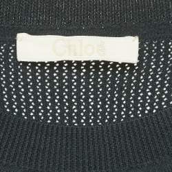 Pre Owned Chloe Black Navy Wool Knit and Silk Crew Neck Top XS