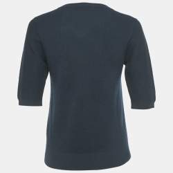 Pre Owned Chloe Black Navy Wool Knit and Silk Crew Neck Top XS