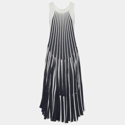 Pre Owned Chloe Navy Blue White Vertical Stripe Cotton Knit Midi Dress M