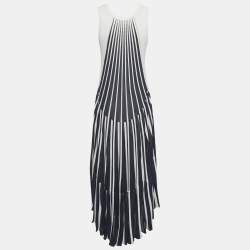 Pre Owned Chloe Navy Blue White Vertical Stripe Cotton Knit Midi Dress M