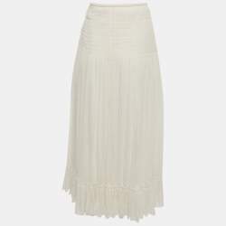 Pre Owned Chloe White/Iconic Milk Chiffon Smocked Midi Skirt S