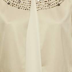 Pre Owned Chloé Sable Beige Silk Crystal Embellished Jacket M