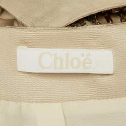 Pre Owned Chloé Sable Beige Silk Crystal Embellished Jacket M