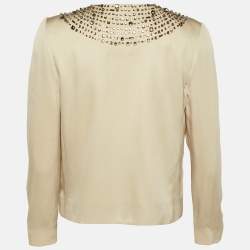 Pre Owned Chloé Sable Beige Silk Crystal Embellished Jacket M