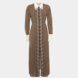 Pre Owned Chloé Brown Printed Crepe & Silk Maxi Dress L