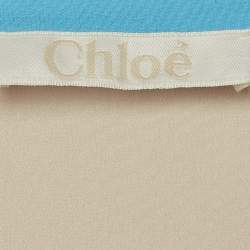 Pre Owned Chloé Light Beige/Blue Silk Tie Detail Blouse S