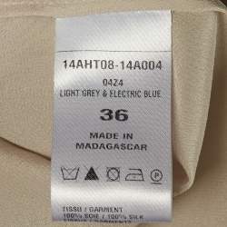 Pre Owned Chloé Light Beige/Blue Silk Tie Detail Blouse S