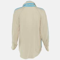 Pre Owned Chloé Light Beige/Blue Silk Tie Detail Blouse S