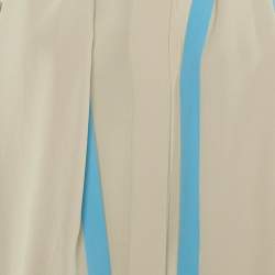 Pre Owned Chloé Light Beige/Blue Silk Tie Detail Blouse S
