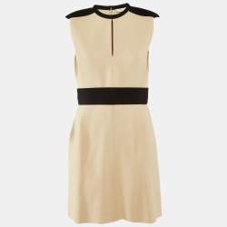 Pre Owned Chloe Beige /Black Crepe Sleeveless Mini Dress S