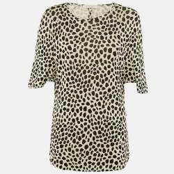 Pre Owned Chloe Cream/Black Leopard Print Jersey Top S