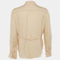 Pre Owned Chloe Beige Embossed Silk Blend Tie Waist Blouse L