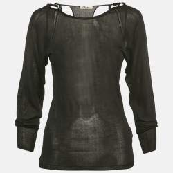 Pre Owned توب كلوي شير أكمام طويلة حياكة حرير أسود مقاس صغير (صغير جدًا)