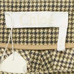 مملوكة مسبقًا تنورة كلوي غير متماثلة عقدة التفاصيل صوف نقشة سن الكلب بيج/أخضر صغيرة