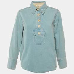 Pre Owned Chloe Blue Corduroy Front pocket Detail Shirt M
