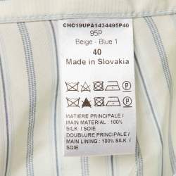 مملوكة مسبقًا بنطلون كلوي حرير مخطط أبيض/أزرق بتفاصيل رباط مقاس متوسط (ميديوم)