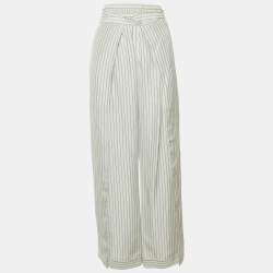 مملوكة مسبقًا Chloé White/Blue Striped Silk Tie Detail Trousers M