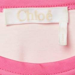 Pre Owned Chloé Pink/Orange Graphic Logo Print Cotton T-Shirt S