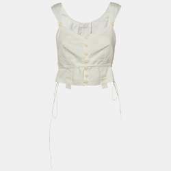 مملوكة مسبقًا Chloe White Cotton Tie Detail Bustier Top M