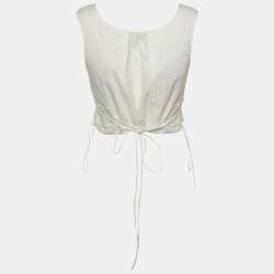 مملوكة مسبقًا Chloe White Cotton Tie Detail Bustier Top M