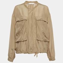 مملوكة مسبقًا جاكت كلوي سحاب من الأمام حرير بيج مقاس كبير