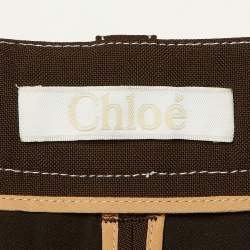 Pre Owned Chloé Brown Wool Blend Contrast Stich Detail Capri Pants M