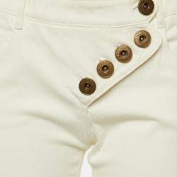 Pre Owned بنطال جينز كلوي دنيم أبيض مجعد كروسوفر مقاس متوسط عرض الخصر 28 بوصة