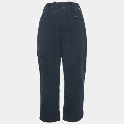 Pre Owned Chloé Navy Blue Eyelet Cotton Trousers M