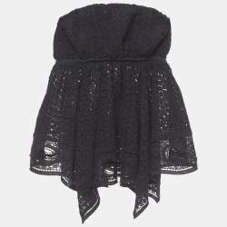 مملوكة مسبقًا Chloé Navy Blue Eyelet Lace Asymmetric Strapless Top M