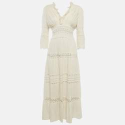 Pre Owned Chloe Cream Pintucked Linen Lace Panelled Maxi Dress S
