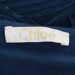 Pre Owned فستان ماكسي كلو شيفون أزرق بكسرات وكشكش مقاس متوسط - ميديوم