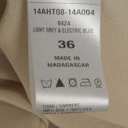 Pre Owned بلوزة كلوي حرير بيج فاتح/أزرق بتفاصيل رباط صغيرة