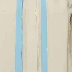 Pre Owned بلوزة كلوي حرير بيج فاتح/أزرق بتفاصيل رباط صغيرة