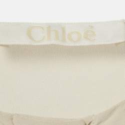 Pre Owned بلوزة كلوي حرير بيج فاتح/أزرق بتفاصيل رباط صغيرة