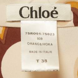 Pre Owned Chloe Orange/Beige Crepe Printed Mini Dress M