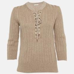 Pre Owned Chloe Beige Wool Blend Lace Tie up Detail Sweater M