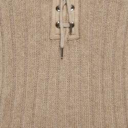 Pre Owned سويتر كلوي صوف خليط بيج مع تفاصيل رباط دانتيل مقاس متوسط