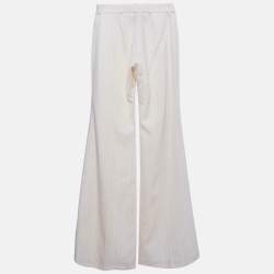 Pre Owned Chloe Cream Striped Twill Wide Leg Trousers S