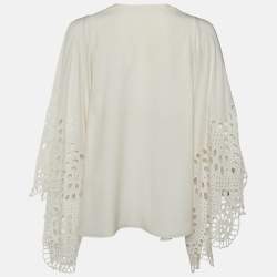 Pre Owned Chloe Off White Silk Eyelet Detail Top S