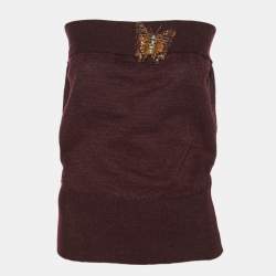 مملوكة مسبقًا Chloe Burgundy Wool Blend Butterfly Embellished Mini Skirt L