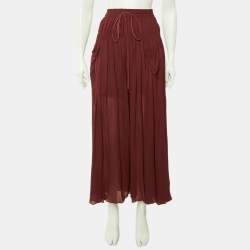 Pre Owned Chloe Burgundy Chiffon Tiered Maxi Skirt M