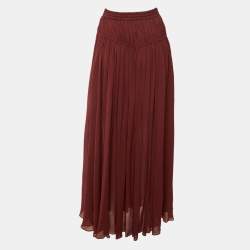 Pre Owned Chloe Burgundy Chiffon Tiered Maxi Skirt M