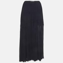 مملوكة مسبقًا Chloé Navy Blue Crinkle Chiffon Tiered Maxi Skirt M